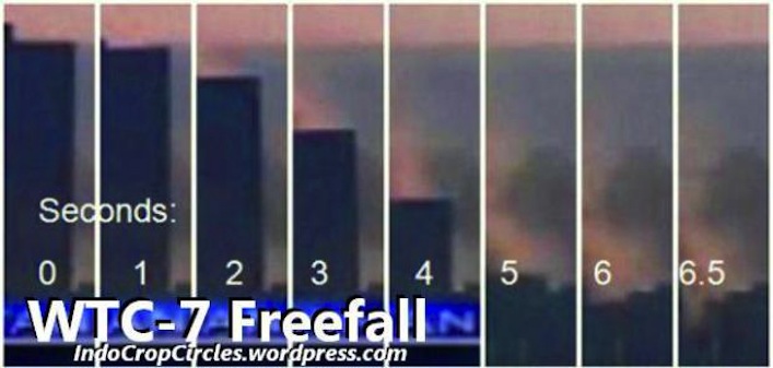 Il crollo dell'edificio 7 secondo per secondo. Dalla sequenza fotografica si vede la stranissima caratteristica del crollo del grattacielo. Sembra un pilastro che si inabissa verticalmente, sparendo tra le macerie del World Trade Center.